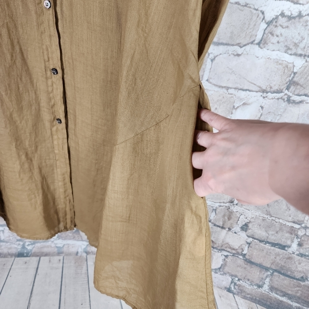ottod'ame Button Front Fit and Flare Midi Shirt Dress Tan Ramie Size 10/12 - Picture 7 of 16